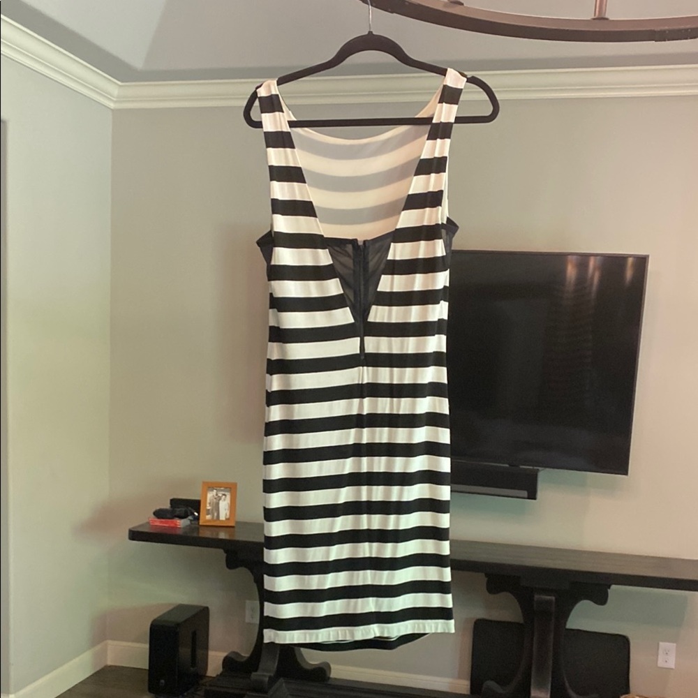 Alice and Olivia Black and White Striped Lined Sleeveless Dress - Picture 2 of 8